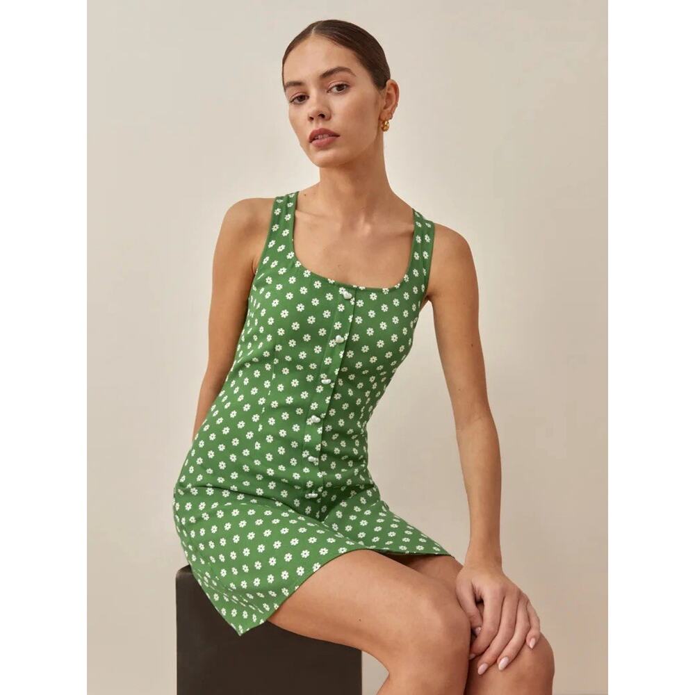 Reformation Lucian Daisy Floral Mini Dress Heart Buttons Romantic Spring Size 2 - Picture 1 of 10